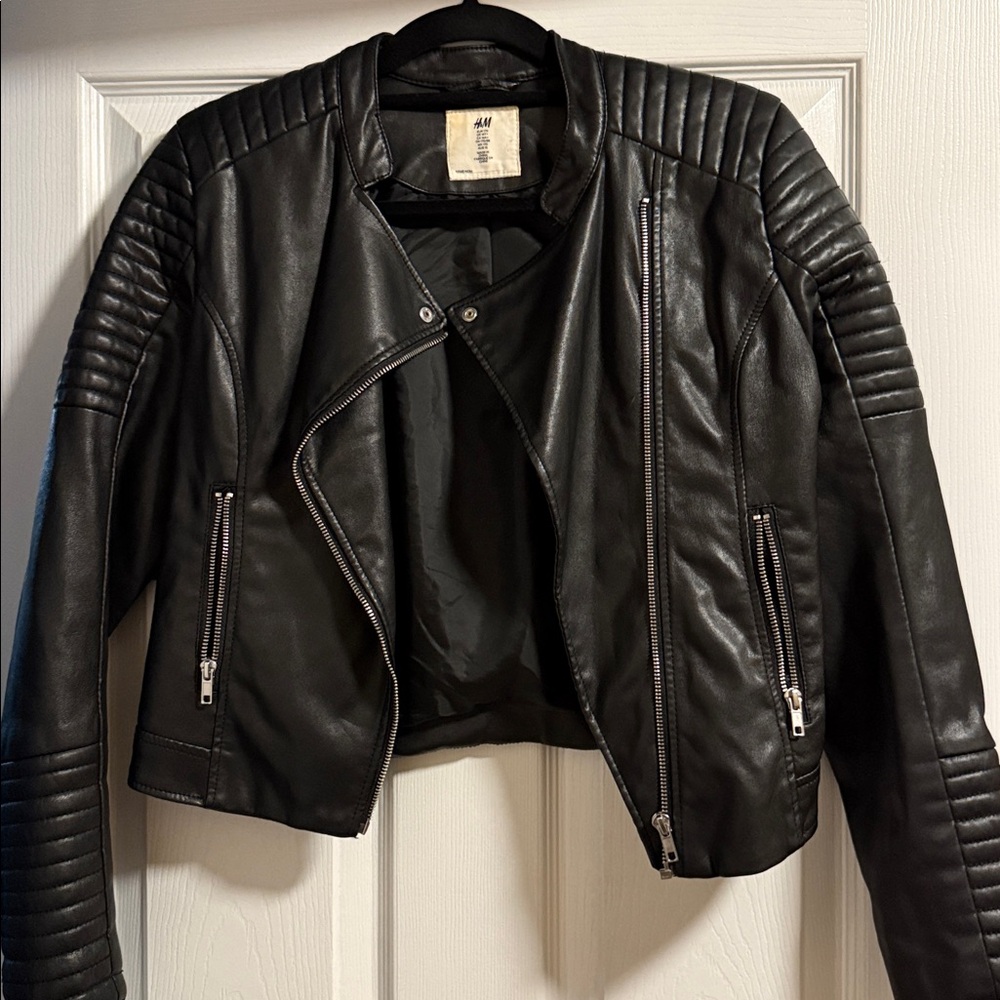 H&M Black Quilted Leather Jacket. Size small